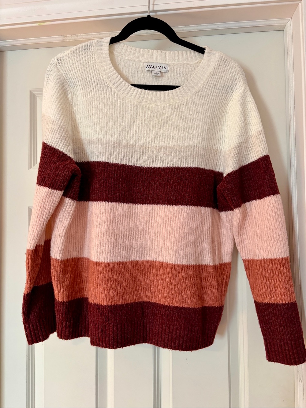 Ava & Viv Striped Crewneck Sweater in Cream, Pink, Rust, Burgundy